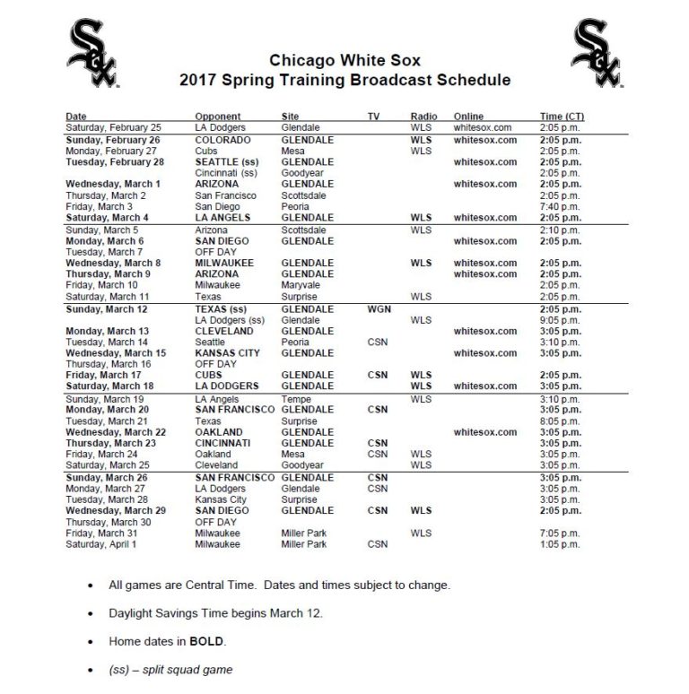 White Sox Spring Broadcast Schedule Released Spring Training Online